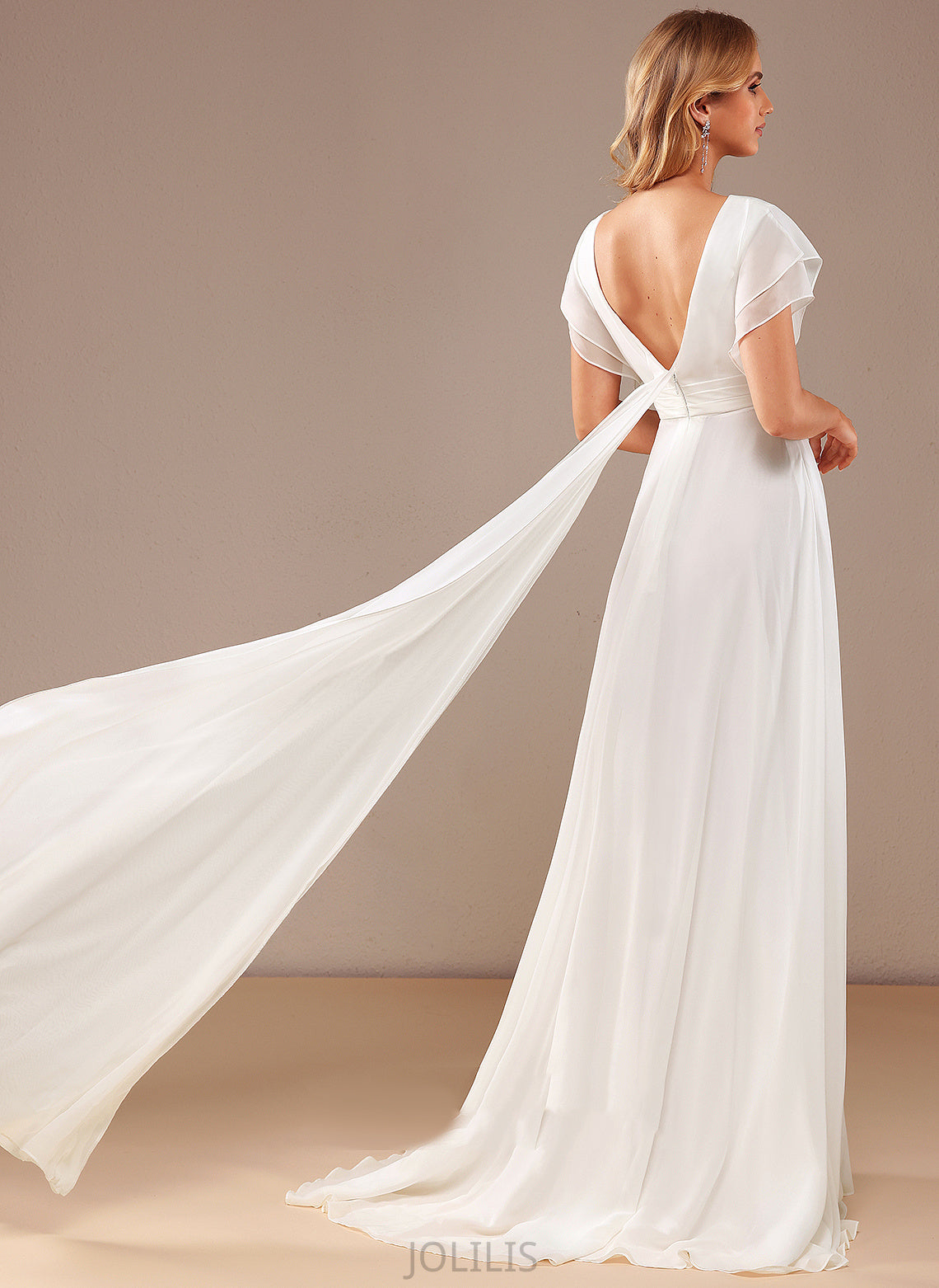 Dress With Wedding Neck Nataly Chiffon Wedding Dresses Train Beading Sweep Scoop A-Line