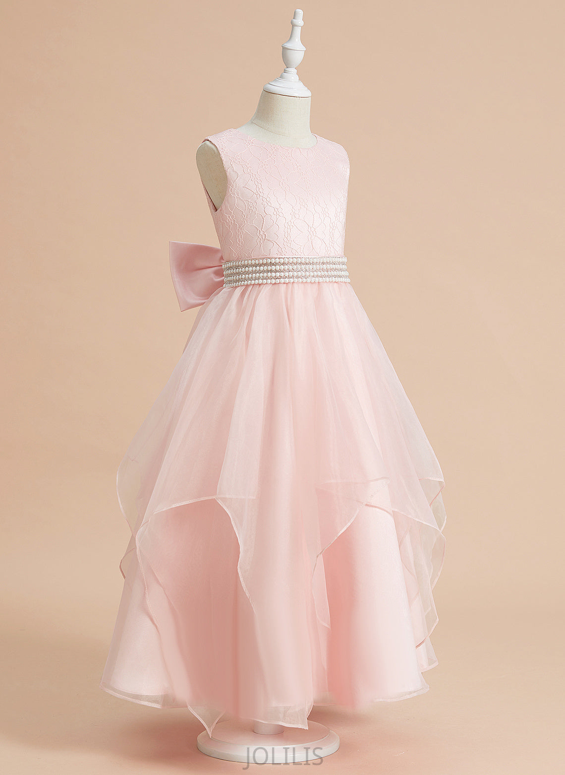 Organza/Lace Ankle-length - Beading/Bow(s) Madalyn Ball-Gown/Princess Sleeveless With Dress Neck Girl Flower Scoop Flower Girl Dresses