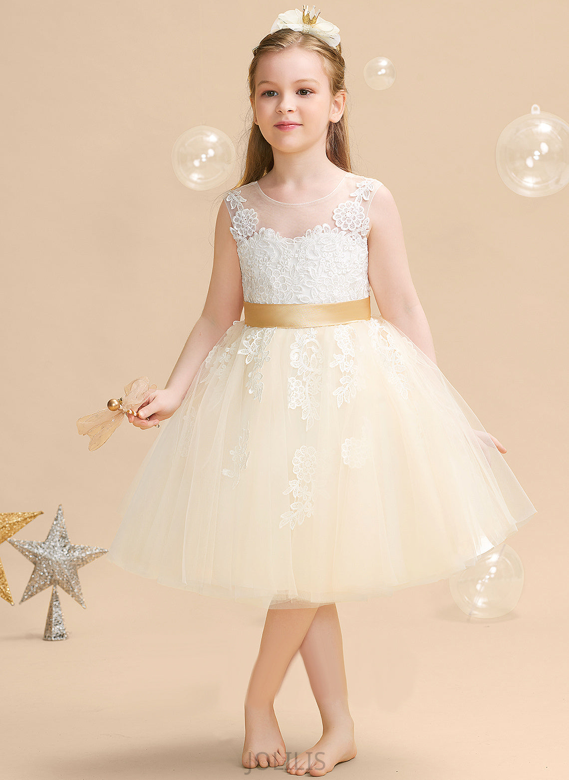 Back With Flower Girl Dresses A-Line Sleeveless Appliques/V Flower Girl Addyson - Neck Satin/Tulle/Lace Dress Scoop Knee-length