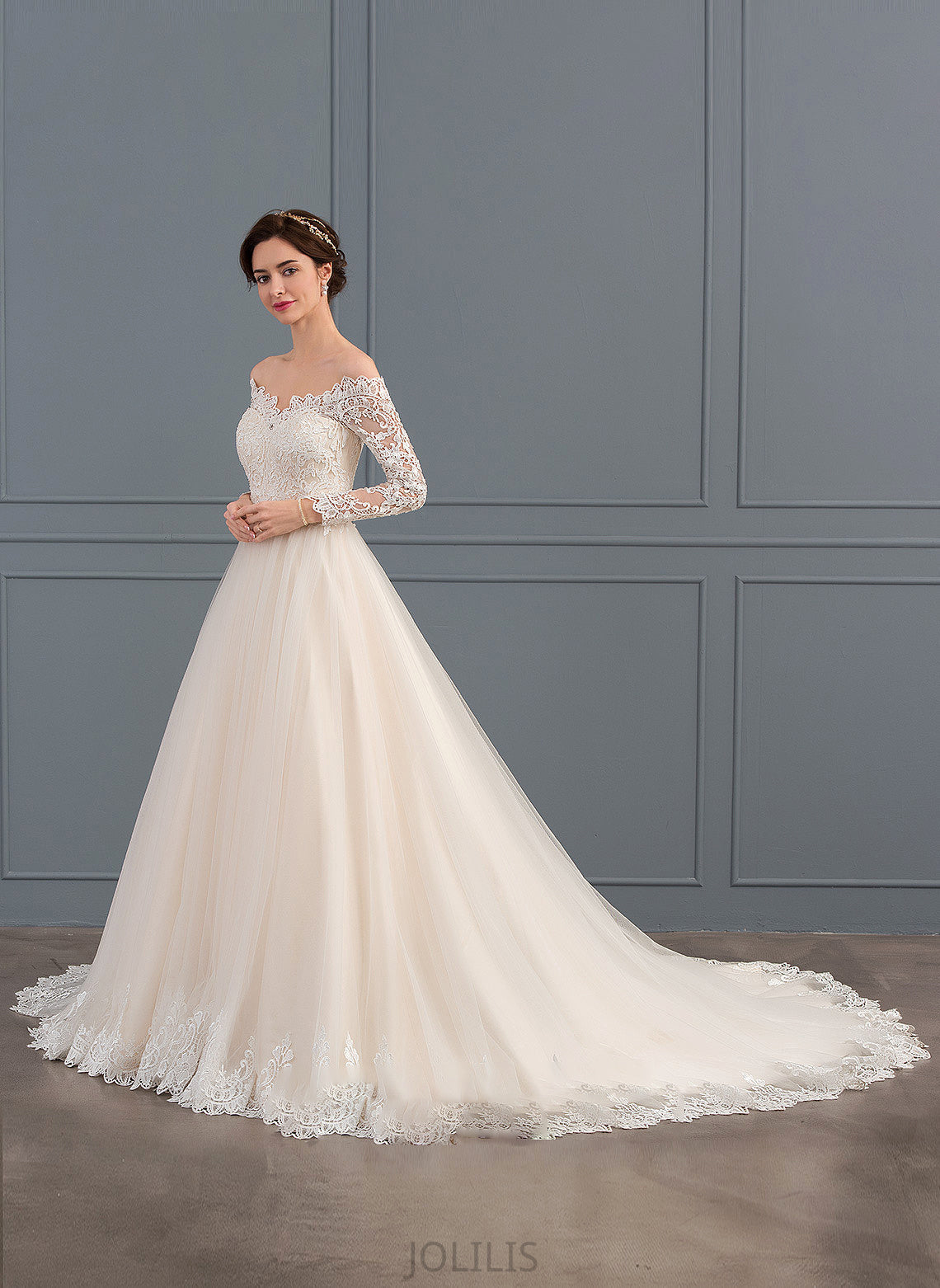 Tulle Dress Amiya Chapel Train Lace Wedding Ball-Gown/Princess Wedding Dresses