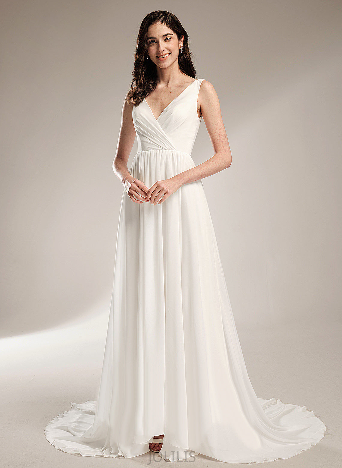 Wedding A-Line Court Lace Chiffon V-neck Train Dress With Jayleen Wedding Dresses