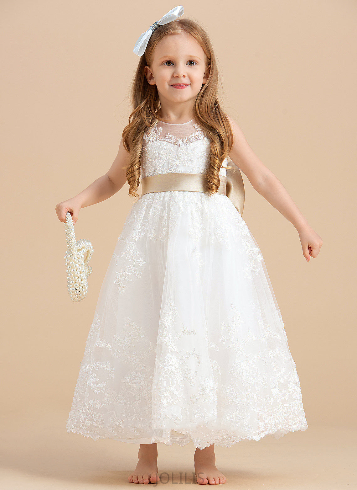 Dress - Scoop With Flower Girl Dresses Flower Girl Ankle-length Nevaeh A-Line/Princess Sleeveless Sash/Bow(s) Satin/Tulle/Lace Neck