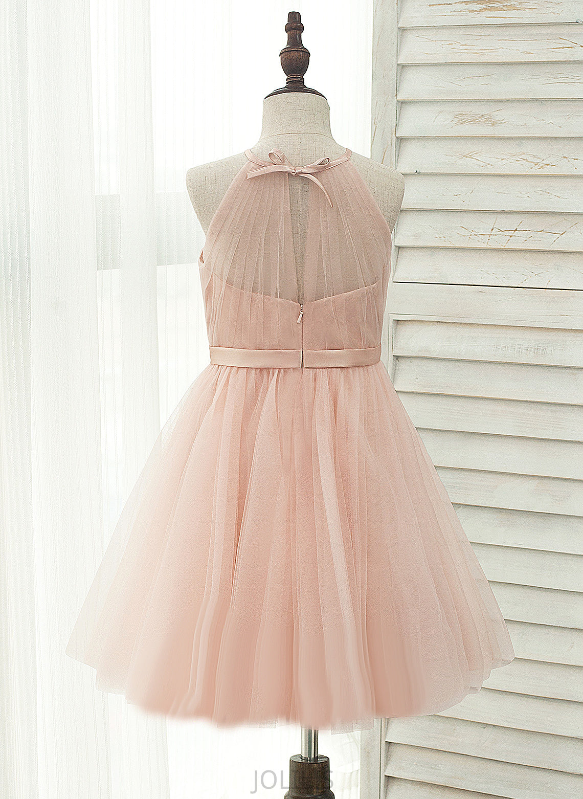 Back - Flower Girl Dresses Girl Sleeveless Dress Tulle/Charmeuse With Flower Hole Knee-length A-Line/Princess Shelby Halter