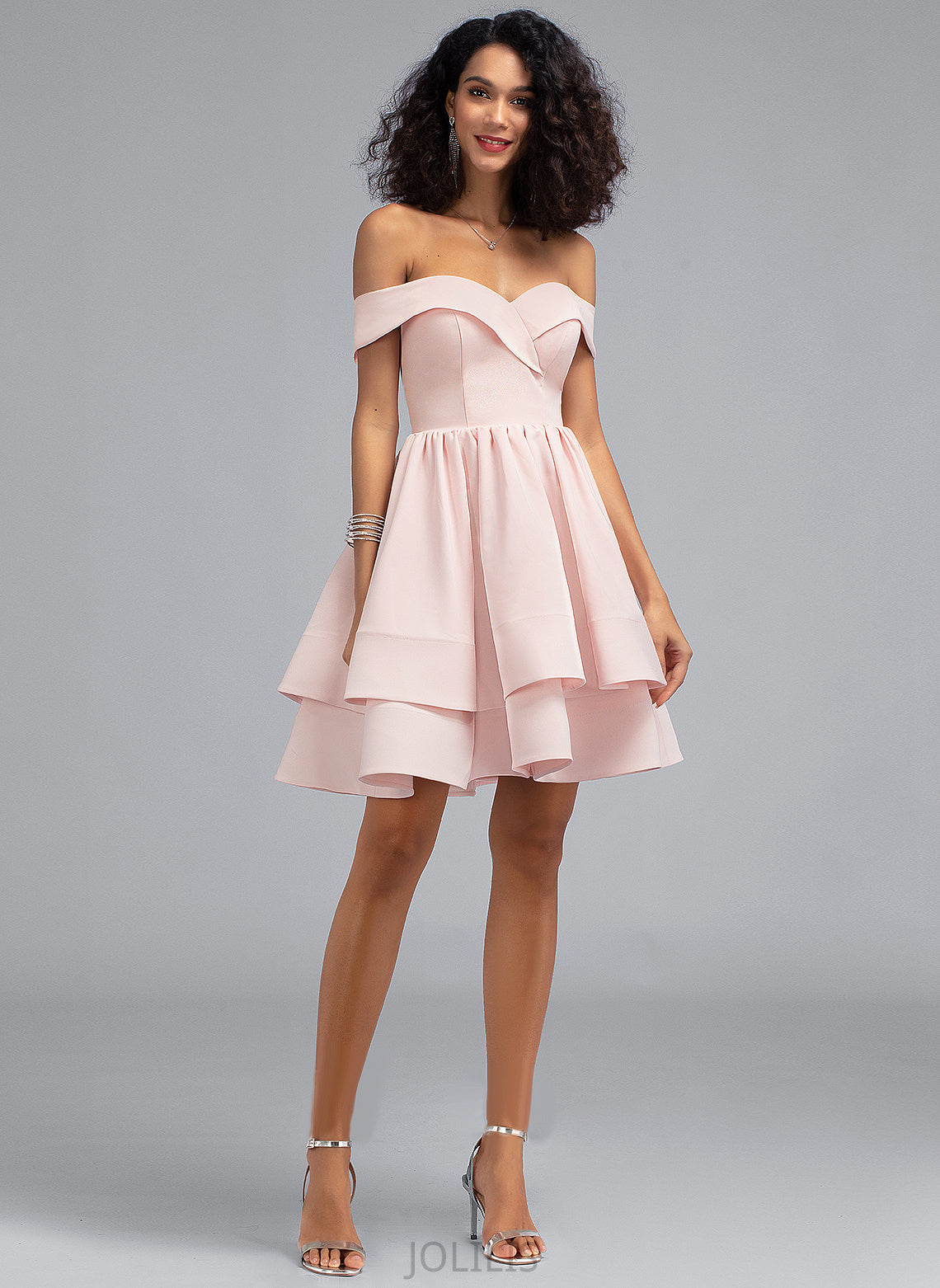 Short/Mini With Stretch Off-the-Shoulder Cascading Homecoming Kinley Dress A-Line Homecoming Dresses Ruffles Crepe