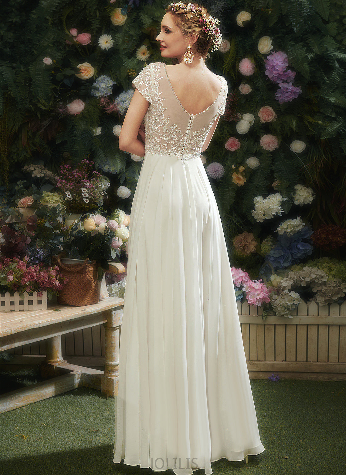 Dress Floor-Length Lace Beading Joanna Chiffon Wedding Wedding Dresses With V-neck Sequins A-Line