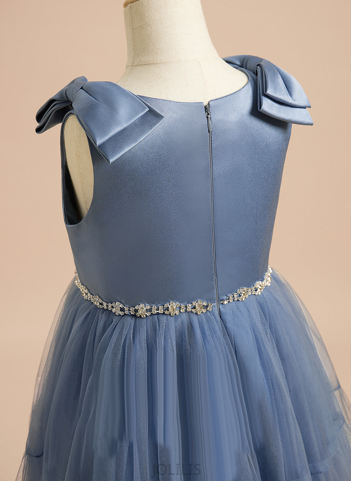 Neck Girl Scoop Sleeveless Knee-length - Beading/Bow(s) With Dress Flower Flower Girl Dresses A-Line Lyla Satin/Tulle