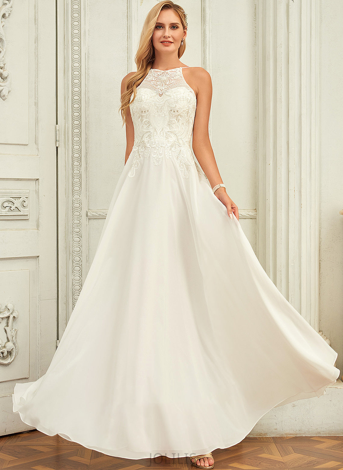 Chiffon Scoop A-Line Wedding Dresses Floor-Length Dress Annalise Wedding Neck Lace