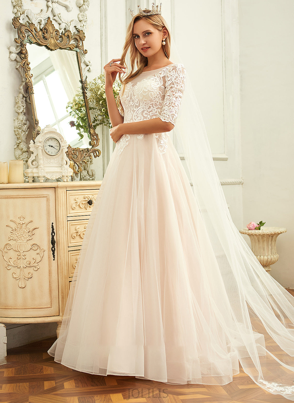 Dress Sweep Neck Scoop Train Tulle Francesca Wedding Ball-Gown/Princess Wedding Dresses Lace