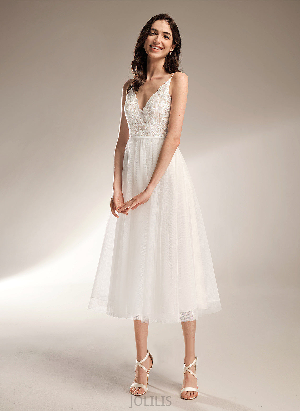 A-Line Madge Wedding Dresses Dress V-neck Tea-Length Wedding