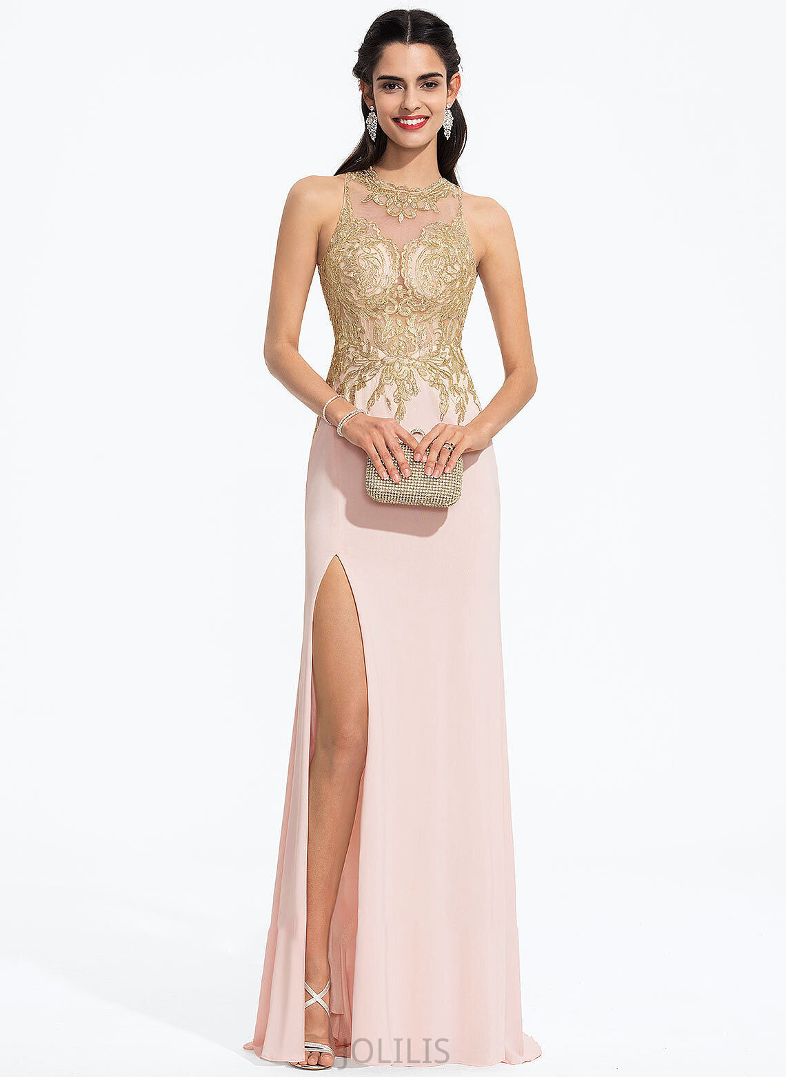 Jersey Scoop Prom Dresses Train Lace Elva Sequins Sweep Neck Sheath/Column With