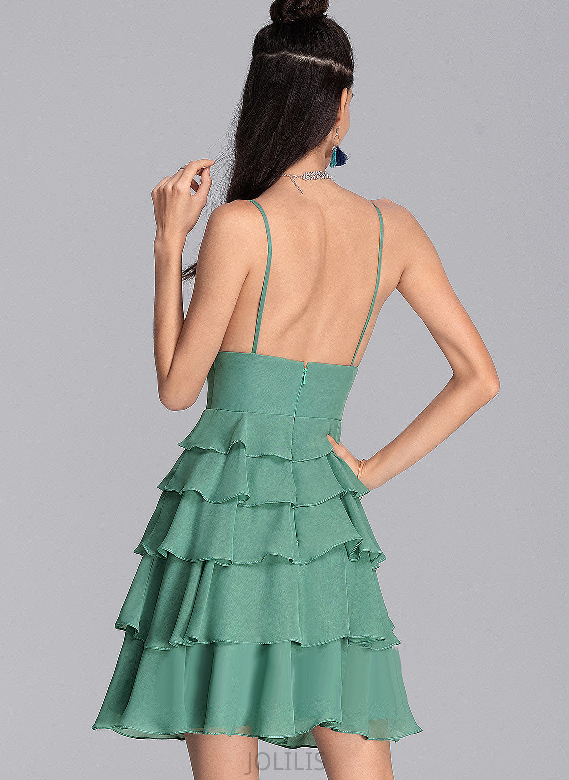 Homecoming Dresses Elsie Short/Mini A-Line Homecoming With V-neck Cascading Chiffon Dress Ruffles