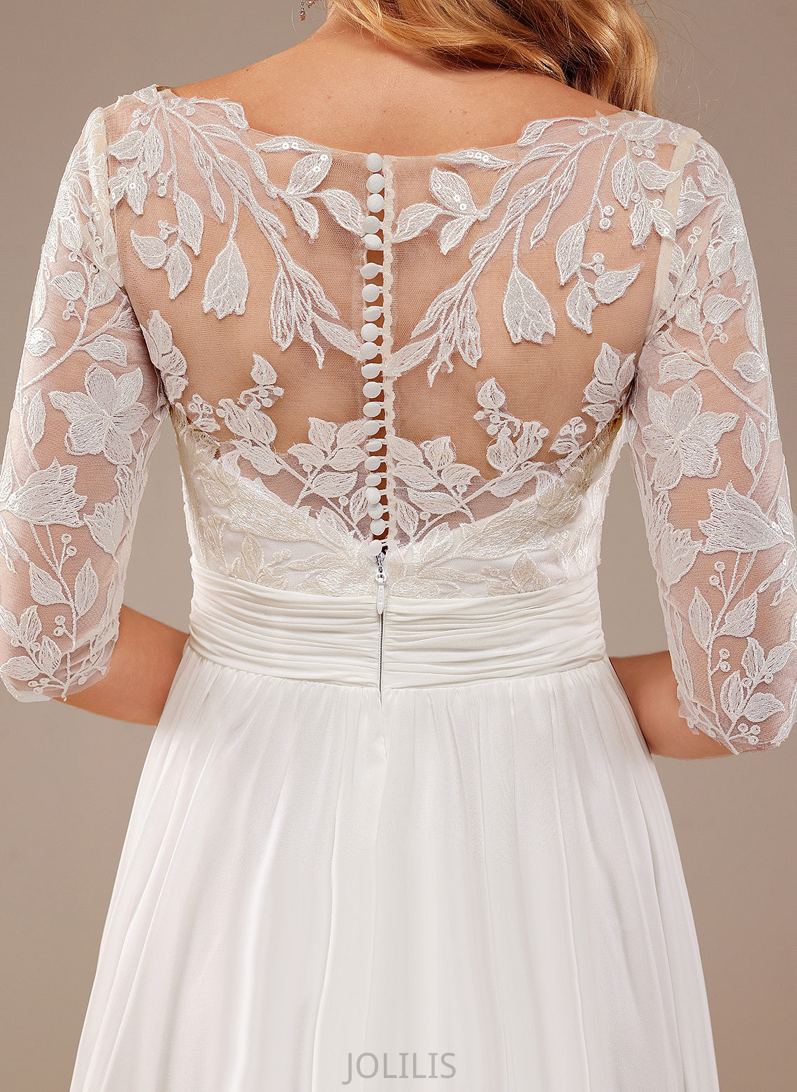 Wedding Dresses Sequins A-Line Lace Wedding With Lace Floor-Length Haleigh Dress Ruffle Chiffon V-neck