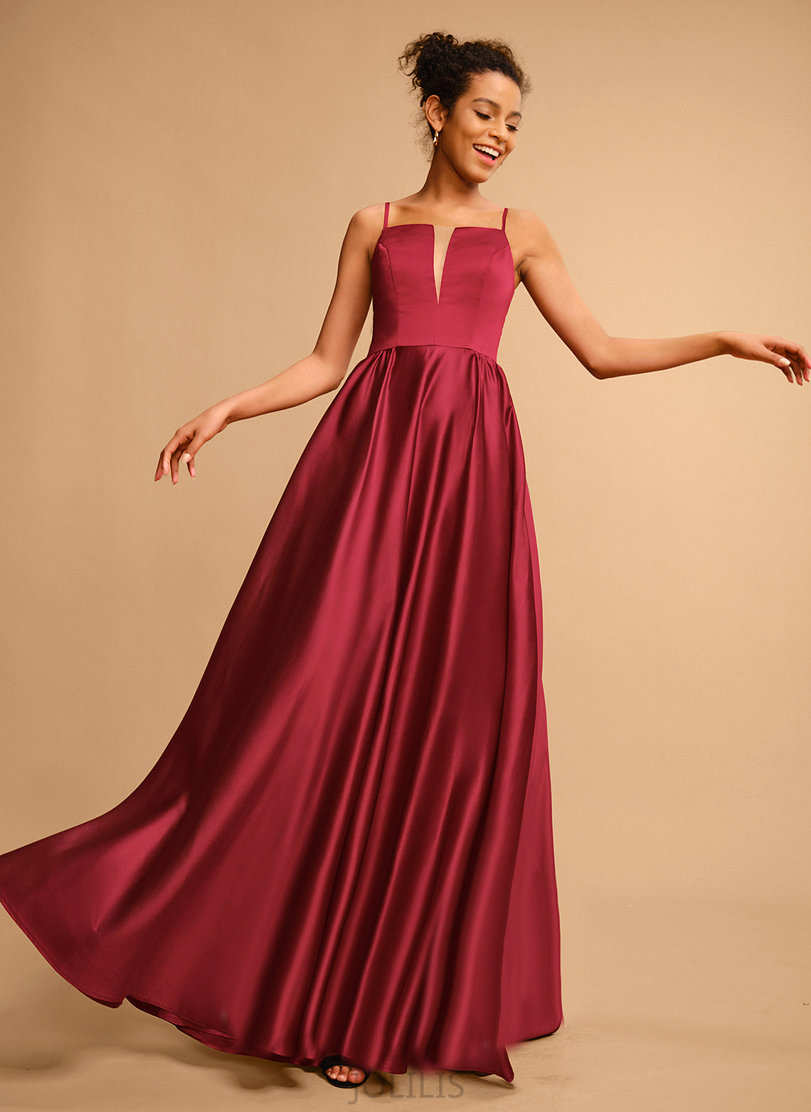 Floor-Length Square Lucia Prom Dresses Satin A-Line