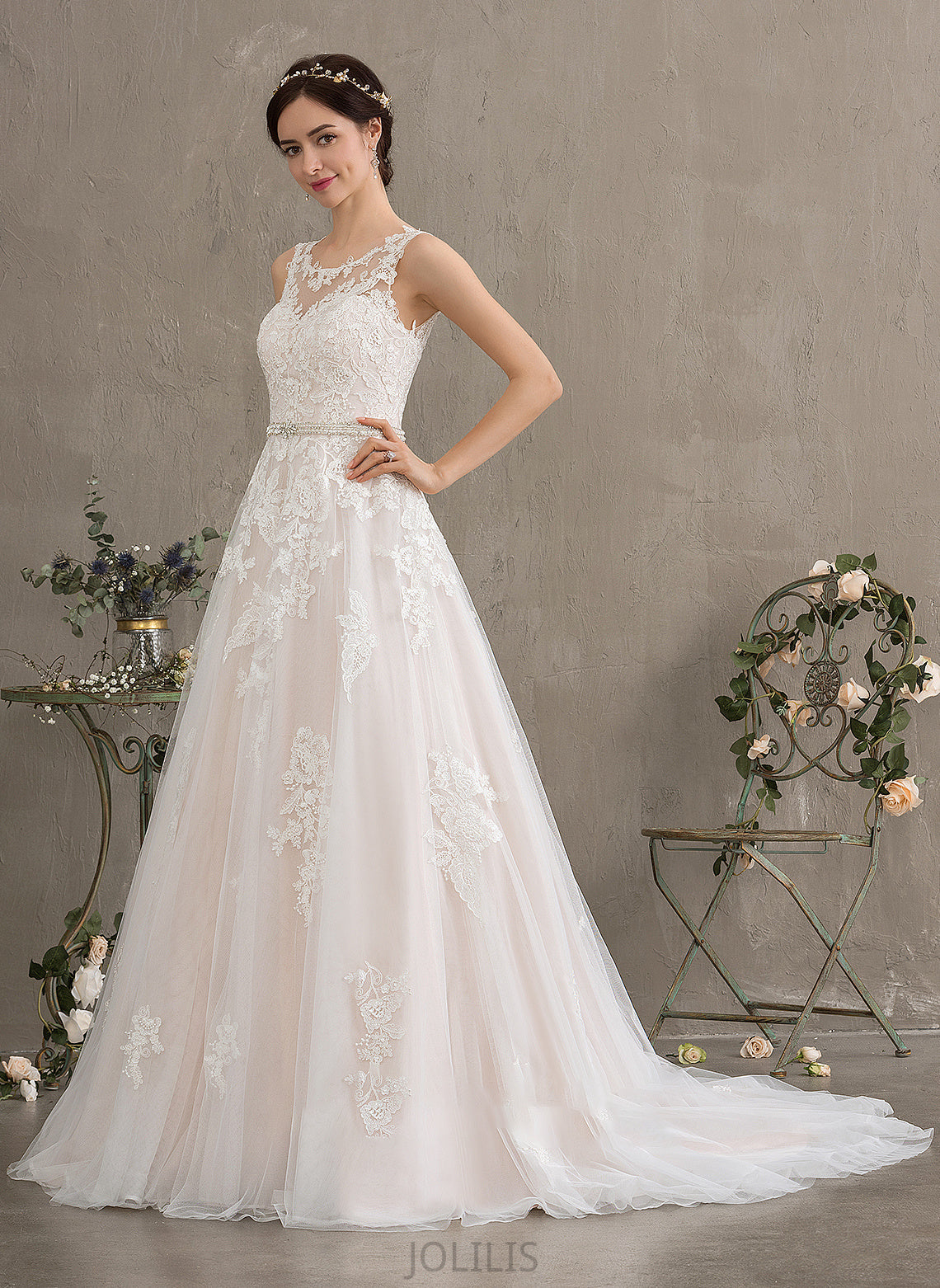 Wedding Dresses Tulle Scoop Dress Neck Wedding Sequins Court Campbell Ball-Gown/Princess With Beading Train