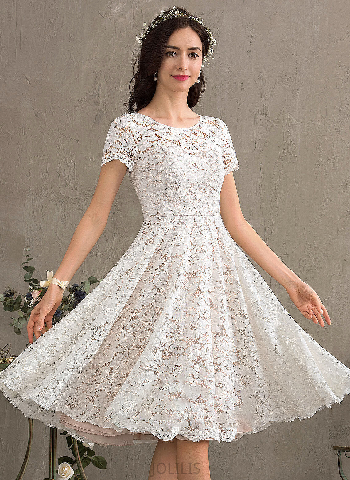 Wedding Ida A-Line Dress Scoop Knee-Length Wedding Dresses Neck Lace