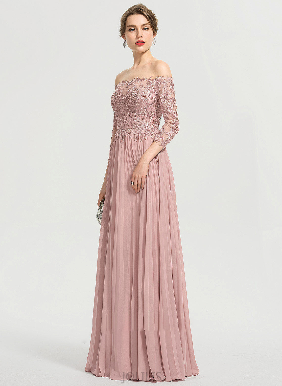 Chiffon Off-the-Shoulder With Pleated Ball-Gown/Princess Floor-Length Sequins Sharon Prom Dresses