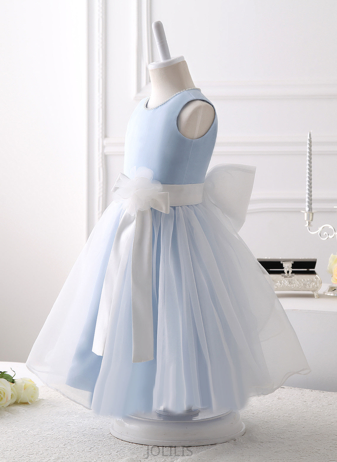 Beading/Flower(s)/Bow(s) Flower Flower Girl Dresses Sleeveless Organza Girl Scoop Dress Neck Knee-length With A-Line Erica -