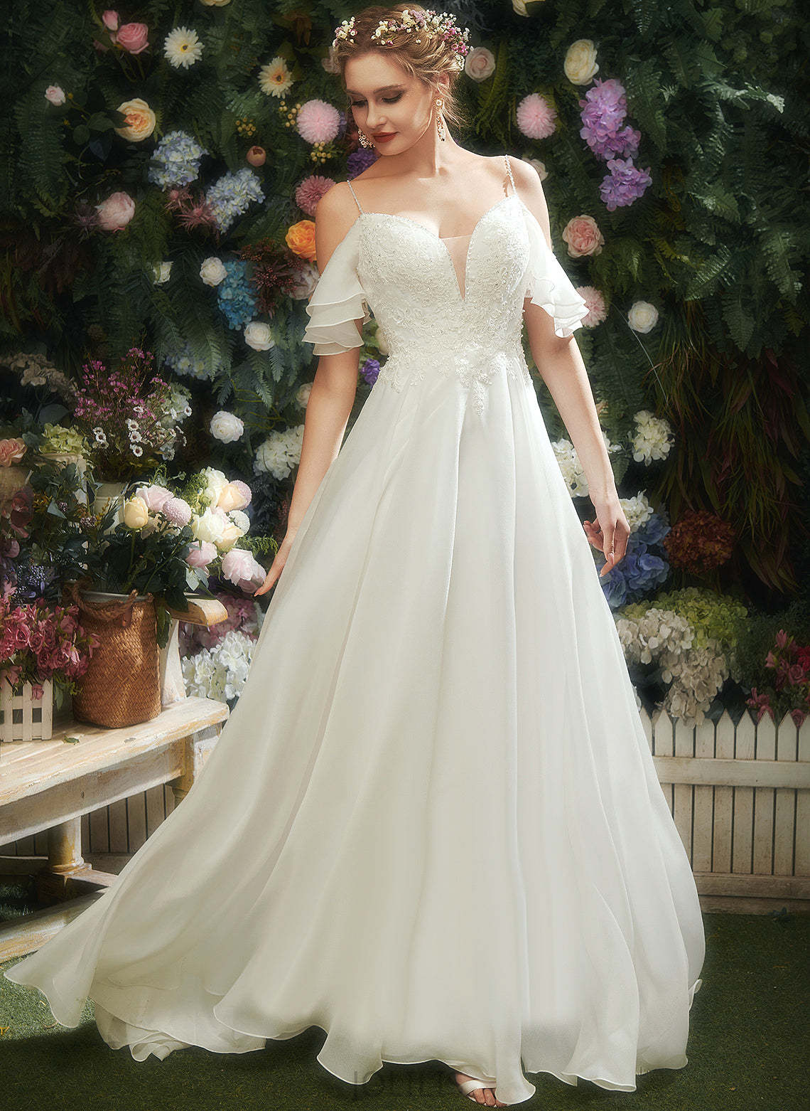 Sweetheart Train Wedding Dresses Ruffle Organza Dress A-Line Beading With Sequins Wedding Melinda Court