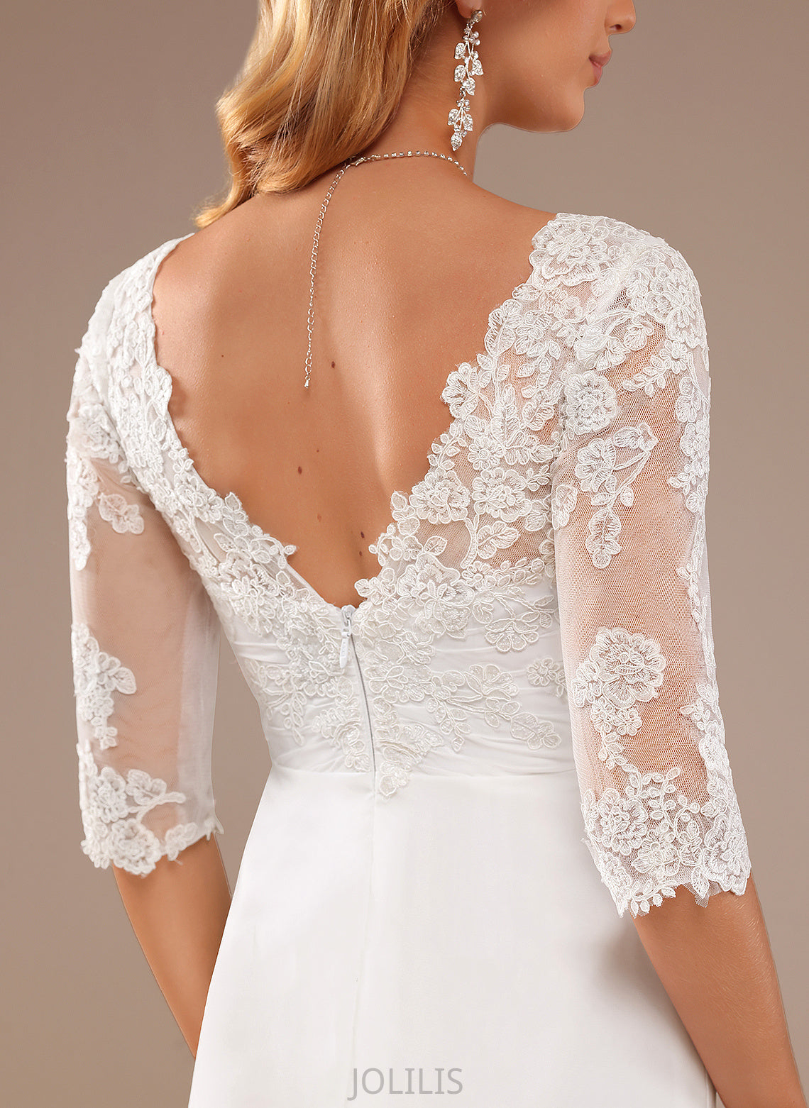 Chiffon Asymmetrical Ruffle Lace With Harper Lace V-neck A-Line Wedding Dresses Wedding Dress