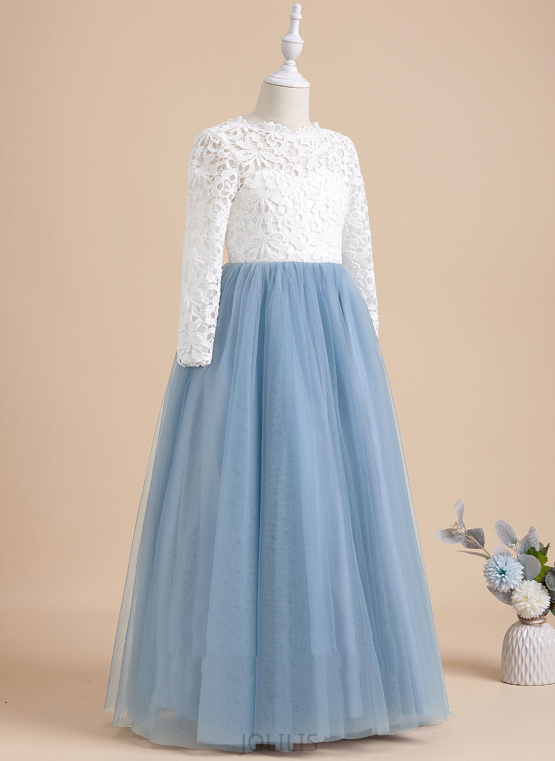 Neck - Scoop Flower Girl Dresses Girl Flower Sleeves Ball-Gown/Princess Floor-length With Dress Aliyah Tulle/Lace Long Back Bow(s)/V