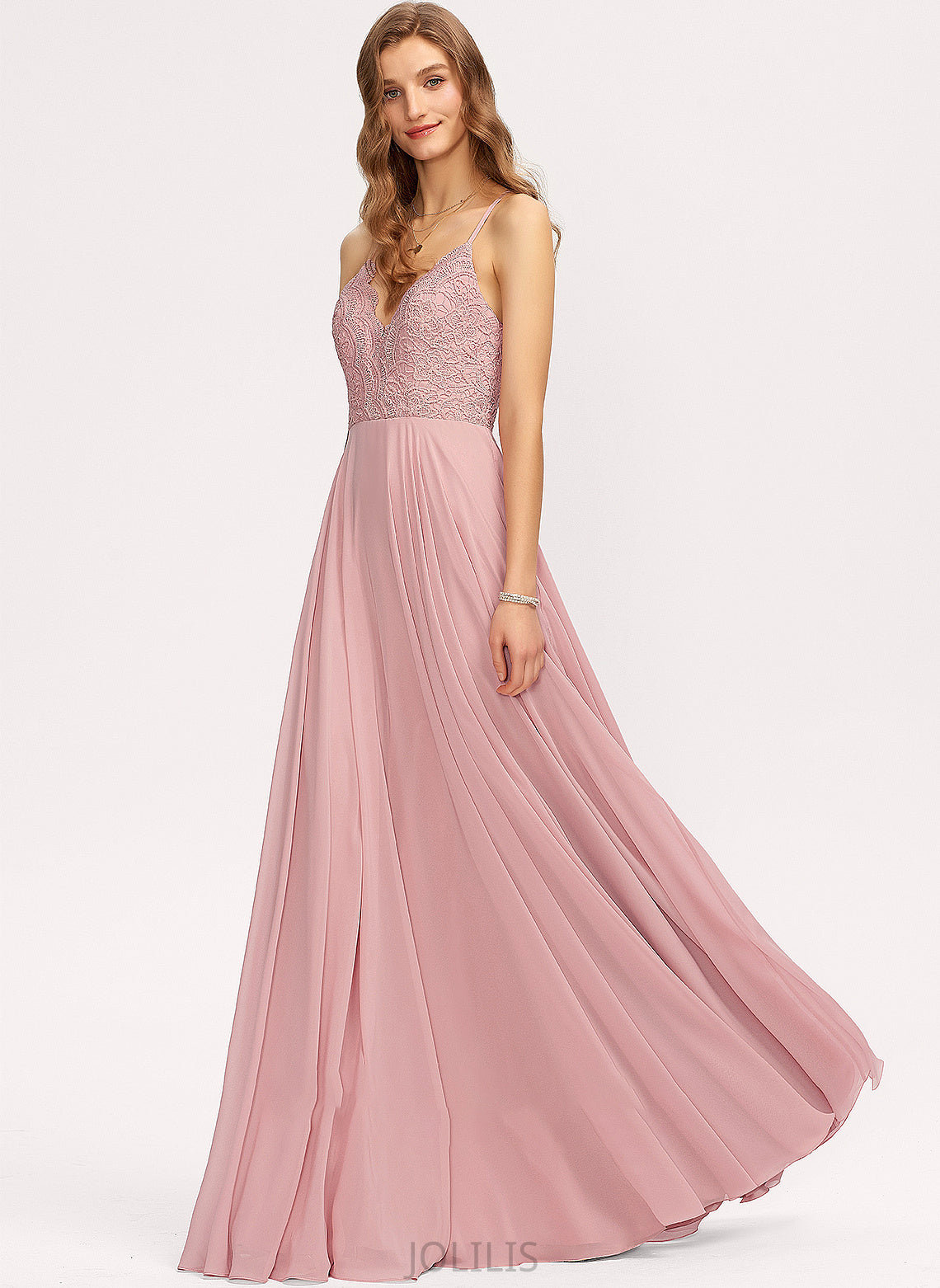 A-Line Prom Dresses V-neck Chiffon Floor-Length Isabella