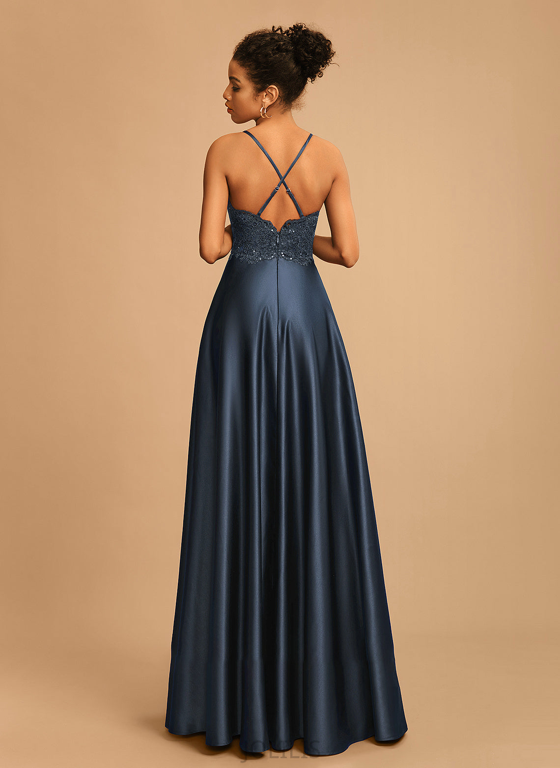 Floor-Length Satin Logan V-neck A-Line Prom Dresses