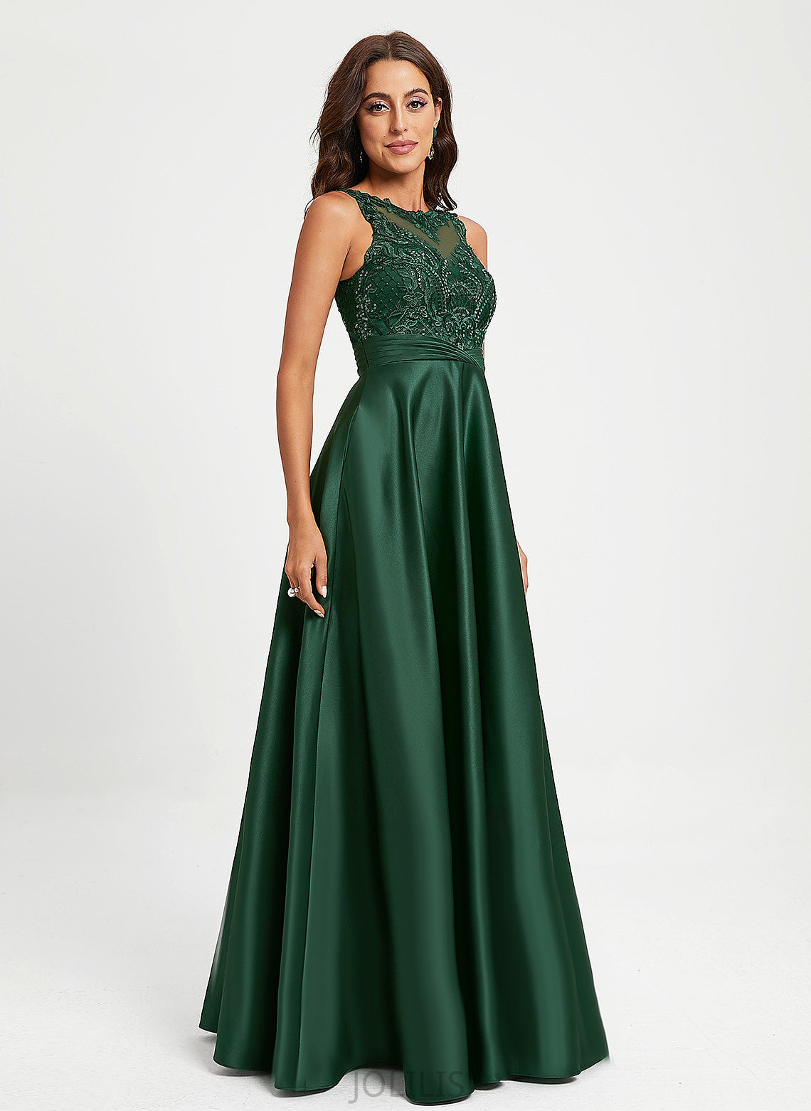 Lace Satin Scoop Floor-Length With Sequins Ball-Gown/Princess Prom Dresses Bethany