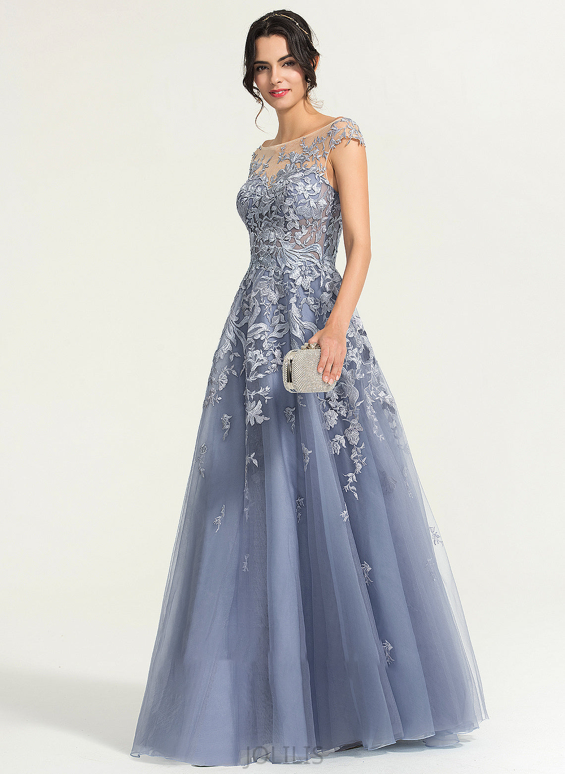 Floor-Length Ball-Gown/Princess Tulle Prom Dresses Jaylene Neck Scoop