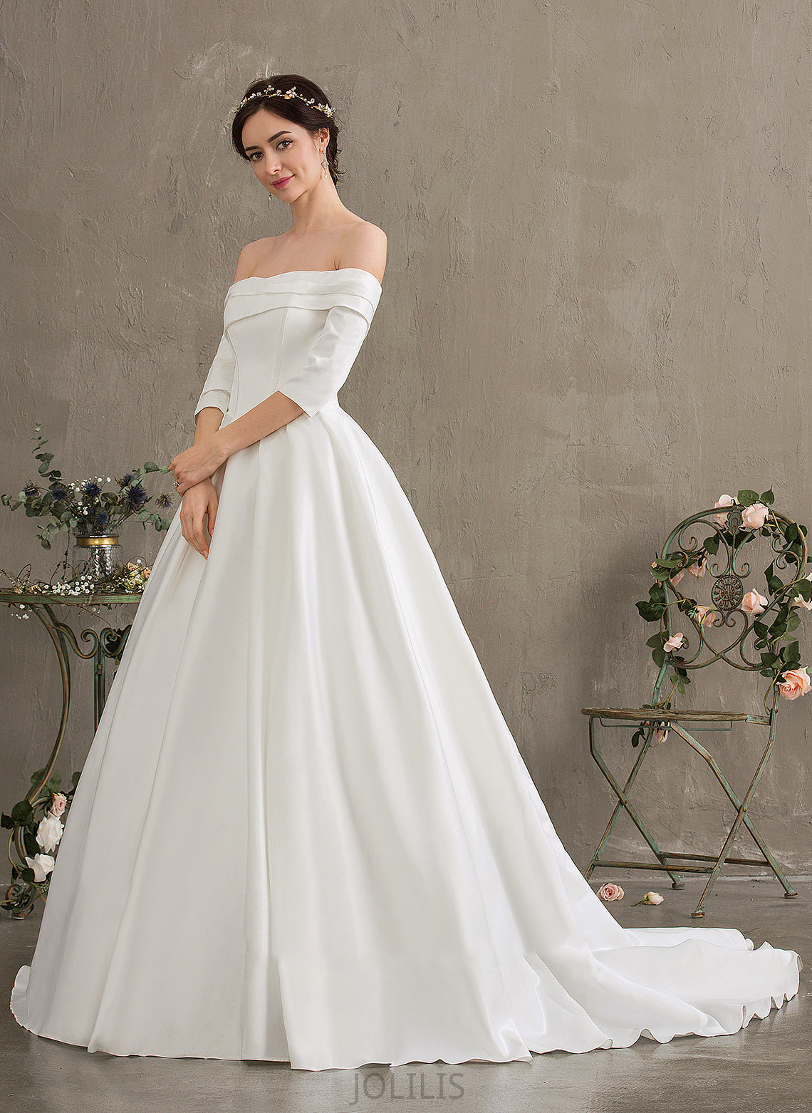 Ball-Gown/Princess Court Wedding Satin Wedding Dresses Train Gillian Dress