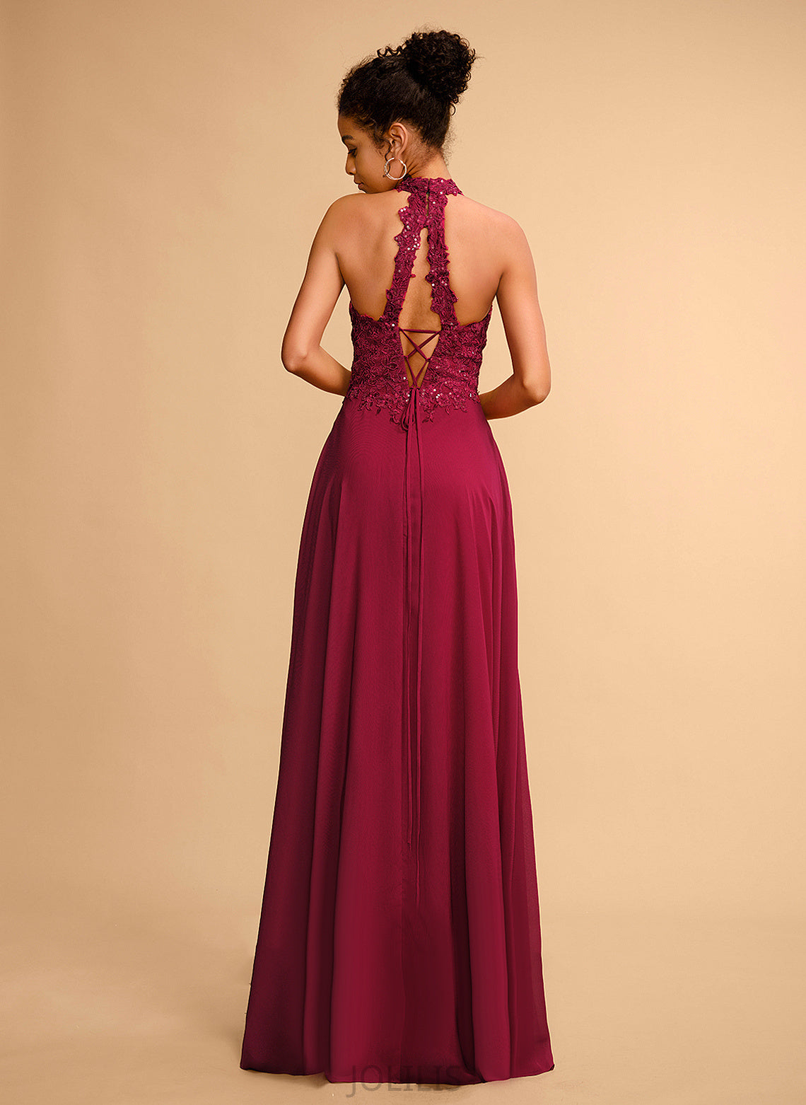 Sequins Lace A-Line Halter Carla Prom Dresses Floor-Length With Chiffon