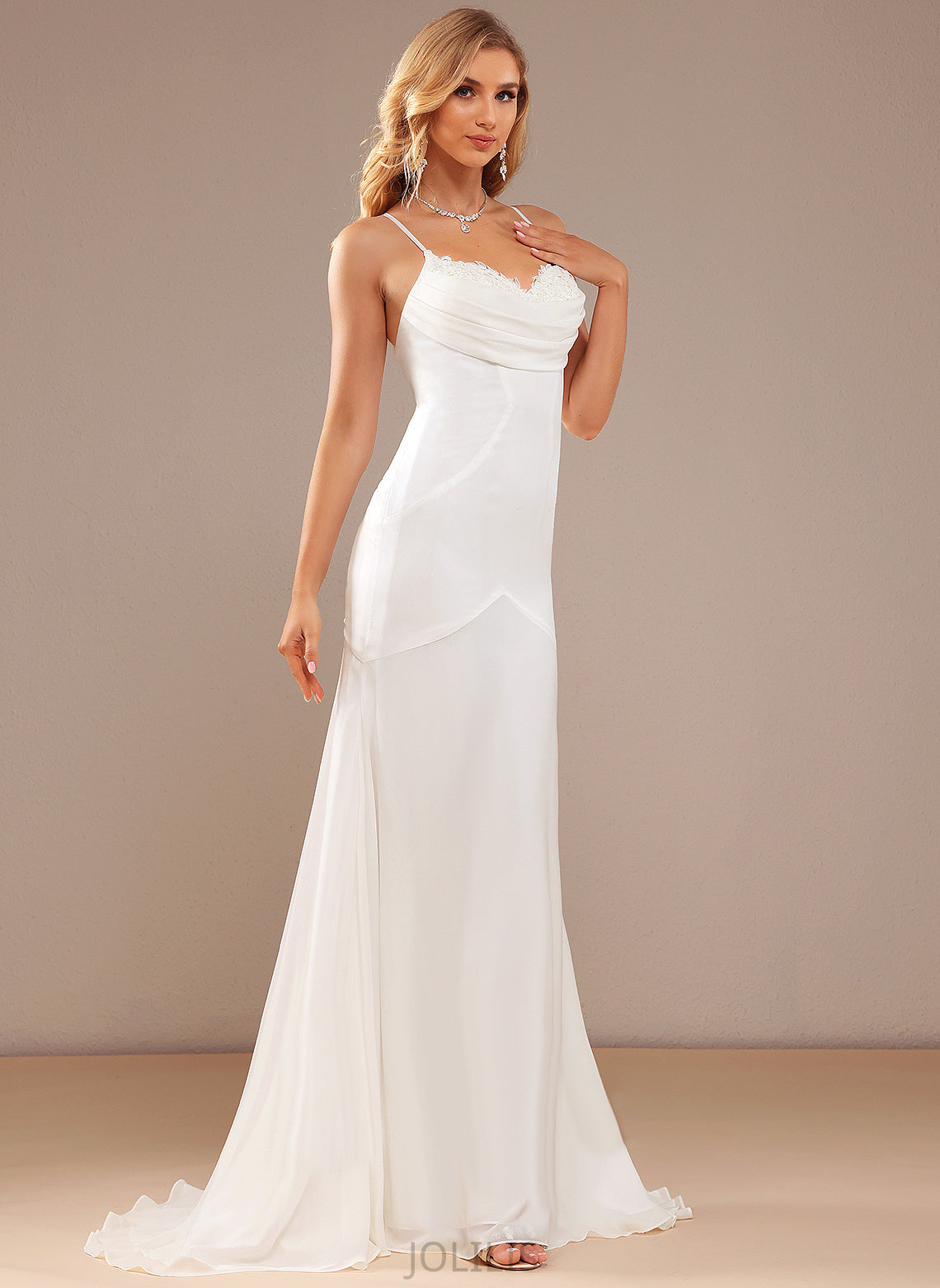 Chiffon V-neck Sweep Wedding Dresses Trumpet/Mermaid Dress Lace Jadyn With Wedding Train