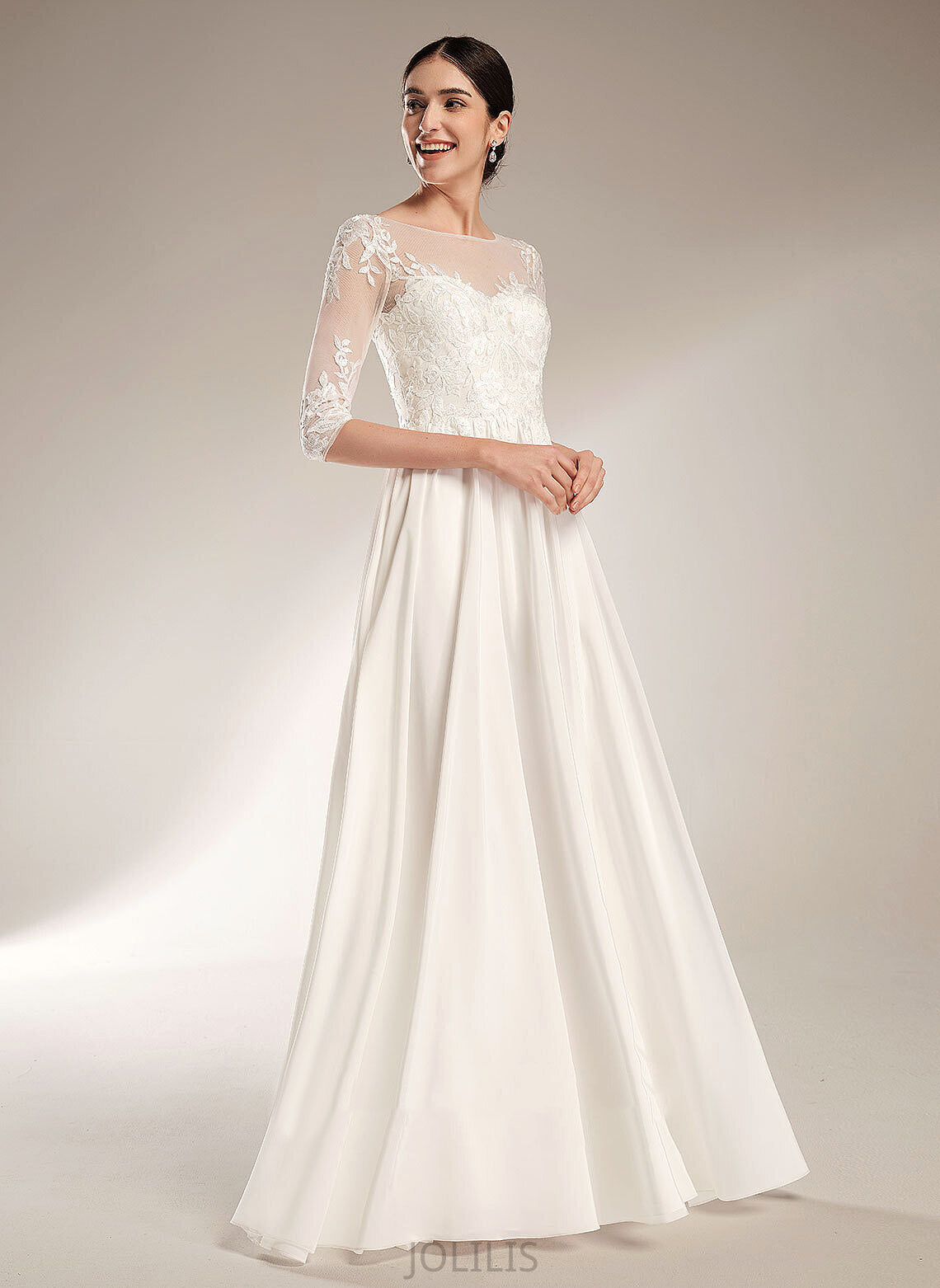 With Train A-Line Wedding Dresses Logan Sweep Sequins Chiffon Illusion Wedding Dress