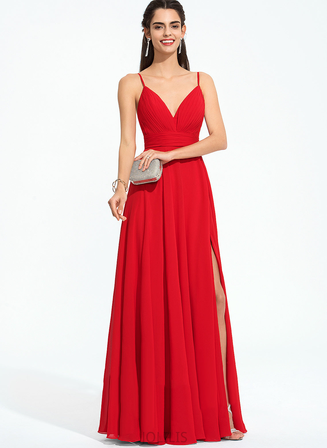 Prom Dresses Ruffle V-neck With A-Line Joslyn Floor-Length Chiffon