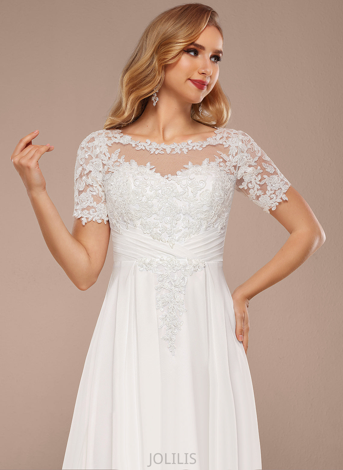 Wedding Dresses Lilly Wedding A-Line Neck Chiffon Dress Asymmetrical Lace Boat