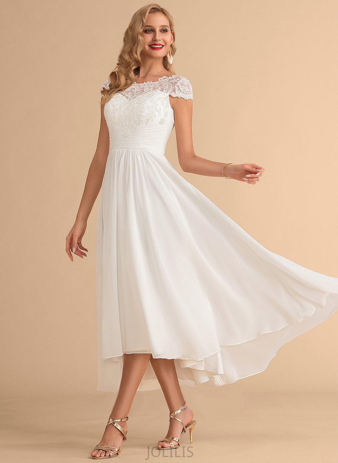 Chiffon Scoop Wedding Dresses Asymmetrical A-Line Alondra Wedding Lace Dress