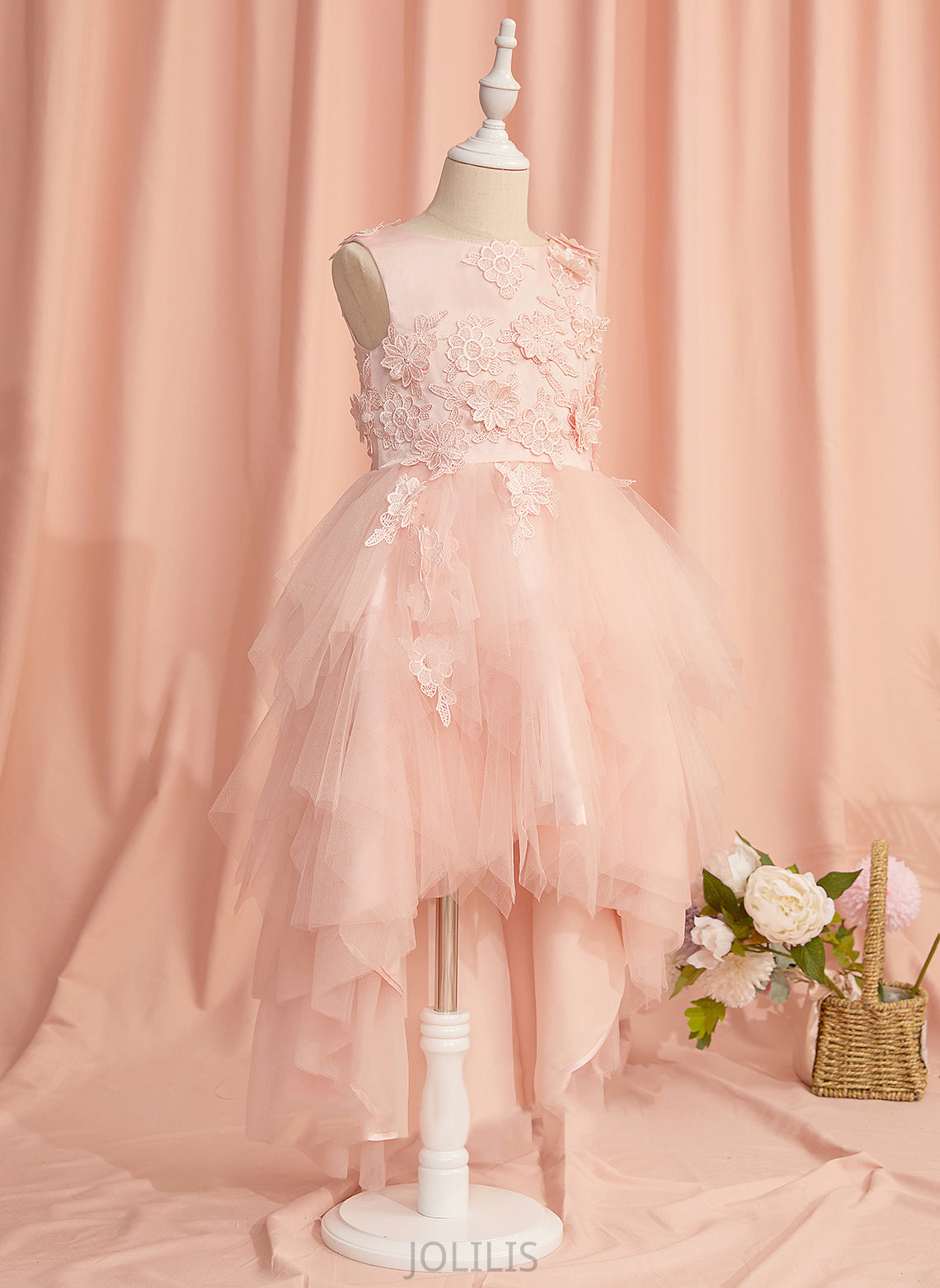 Scoop Angel Lace/Flower(s)/V Sleeveless Flower Girl Dresses With - Back Tulle Flower Ball-Gown/Princess Girl Dress Neck Asymmetrical