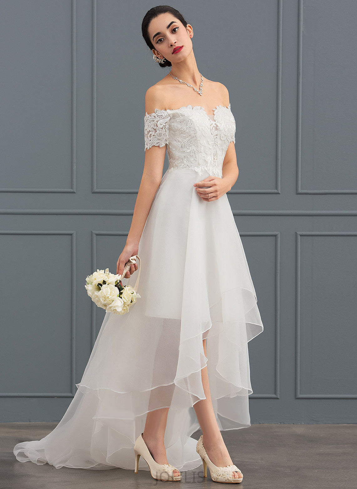 Elisa Sequins Wedding Lace Organza A-Line Wedding Dresses With Dress Asymmetrical