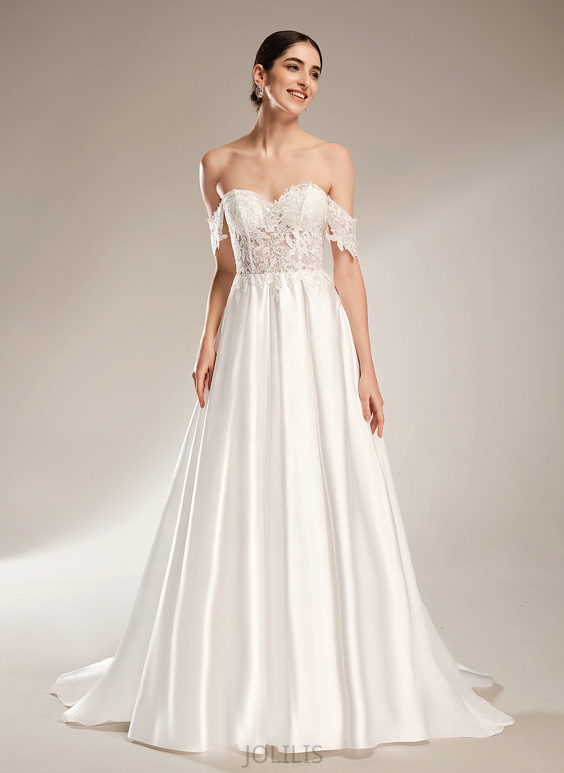 Dress Ball-Gown/Princess Sweetheart Lace Satin With Chapel Emelia Wedding Dresses Train Sequins Wedding