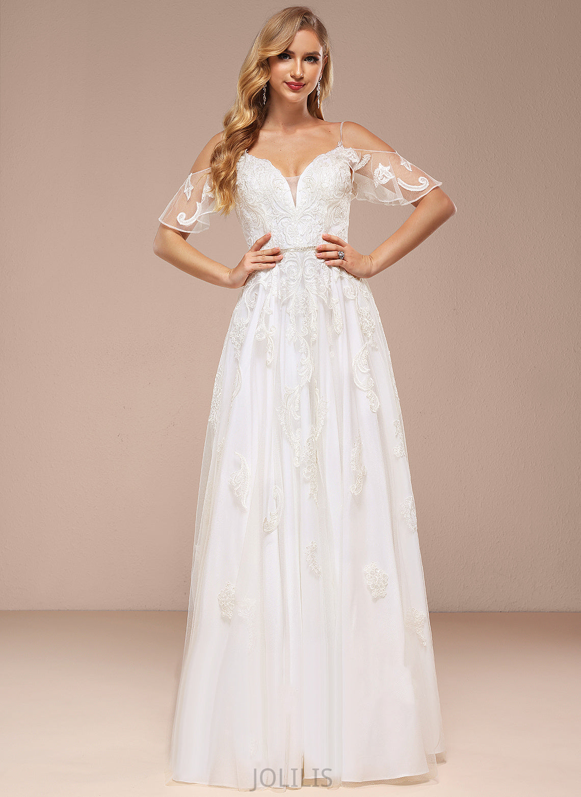 With Lace Wedding Shoulder Corinne Dress A-Line Floor-Length Tulle Sequins Wedding Dresses Beading Cold