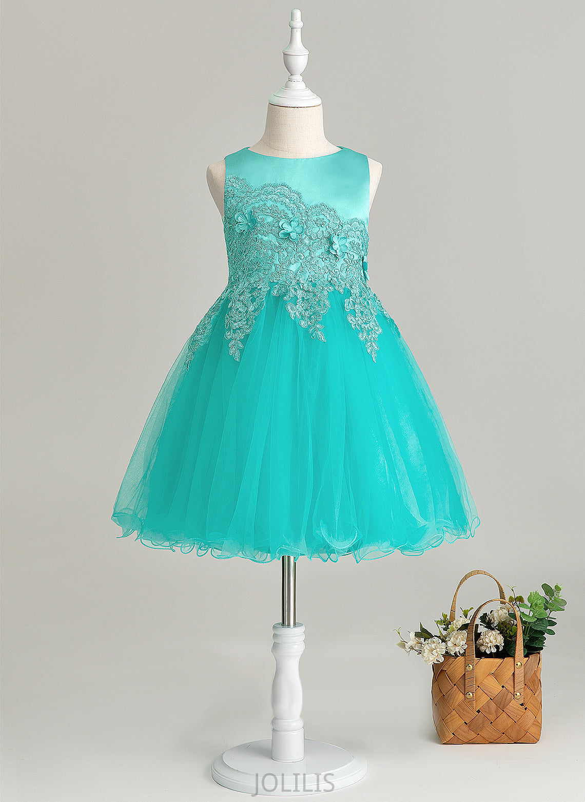 Knee-length Neck With Satin/Tulle/Lace A-Line Flower Girl Dresses Sleeveless Rosalie Girl Flower(s) Scoop - Dress Flower