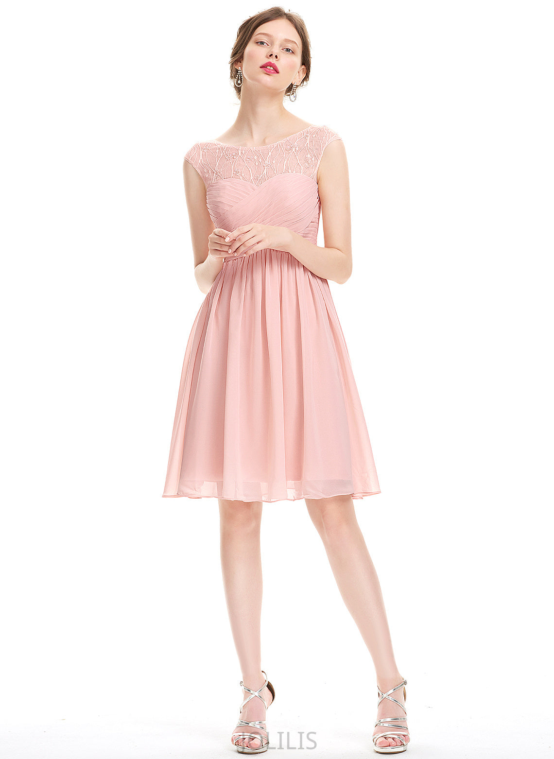 A-Line Neck Homecoming Dresses Dress Haleigh Homecoming Knee-Length With Scoop Lace Beading Ruffle Chiffon