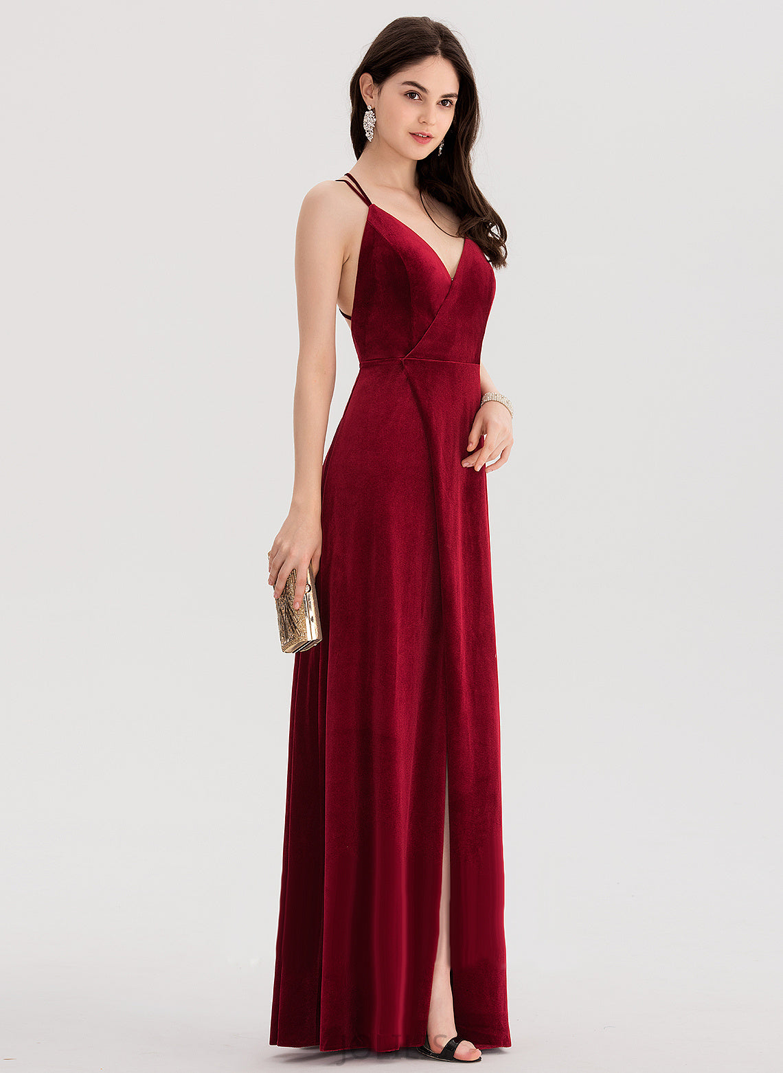 V-neck Jaida Prom Dresses Floor-Length A-Line Velvet