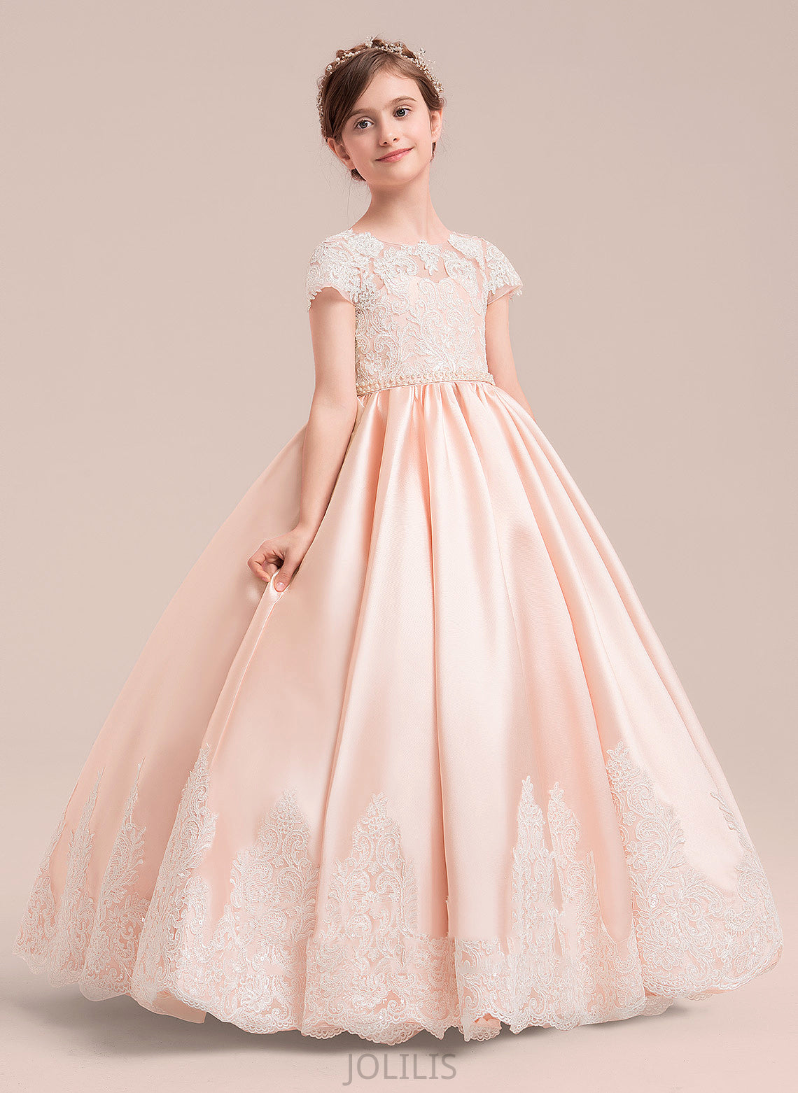 Beading Dress Flower Girl Dresses Ball Avah Neck Satin/Tulle/Lace Short Floor-length With NOT included) - Sleeves Scoop Gown Girl (Petticoat Flower