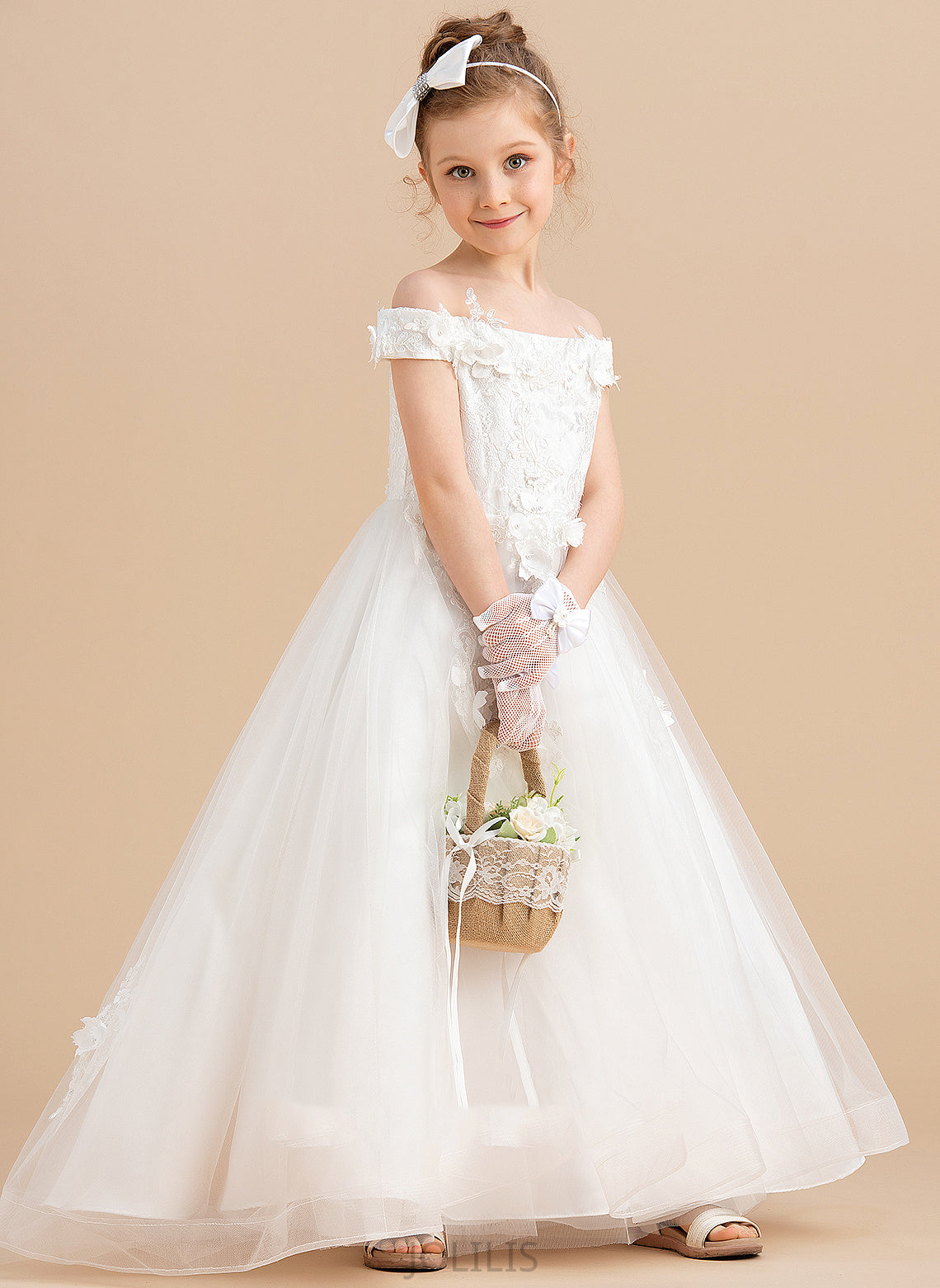 With Off-the-Shoulder Flower Dress Sweep Flower Girl Dresses Girl - Flower(s) Ball-Gown/Princess Tulle/Lace Karsyn Train Sleeveless