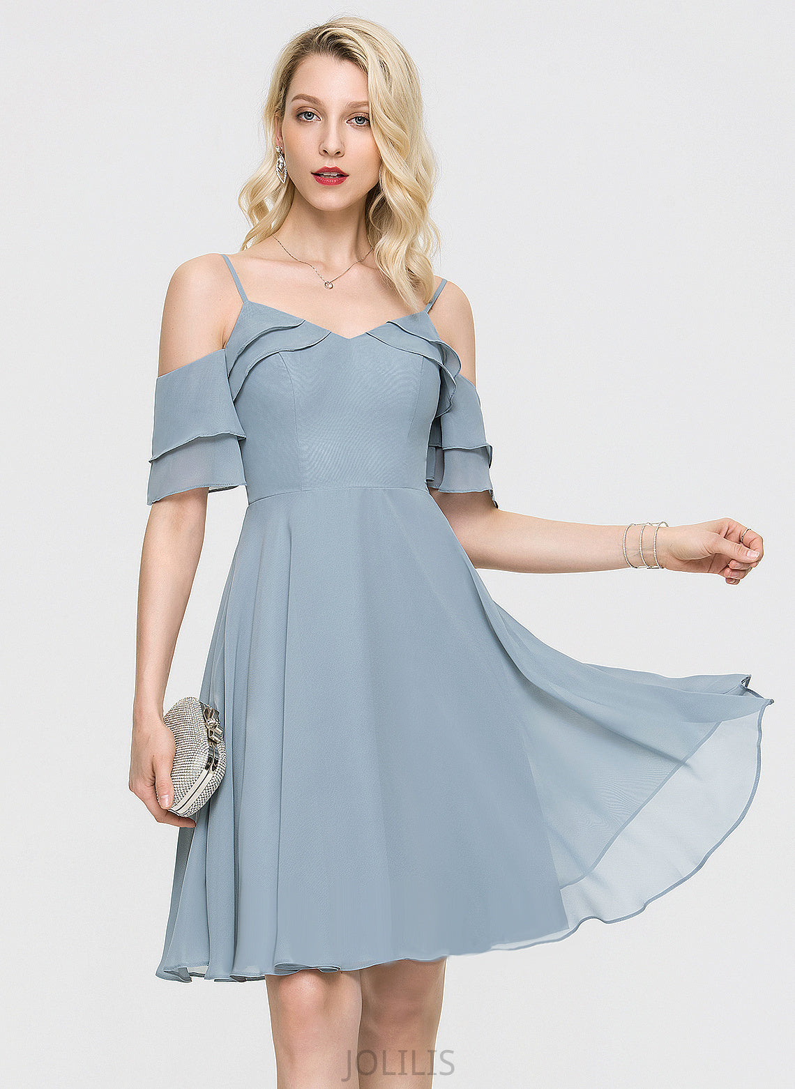 Jess Cascading Chiffon Homecoming Dresses Ruffles Knee-Length V-neck Dress With A-Line Homecoming