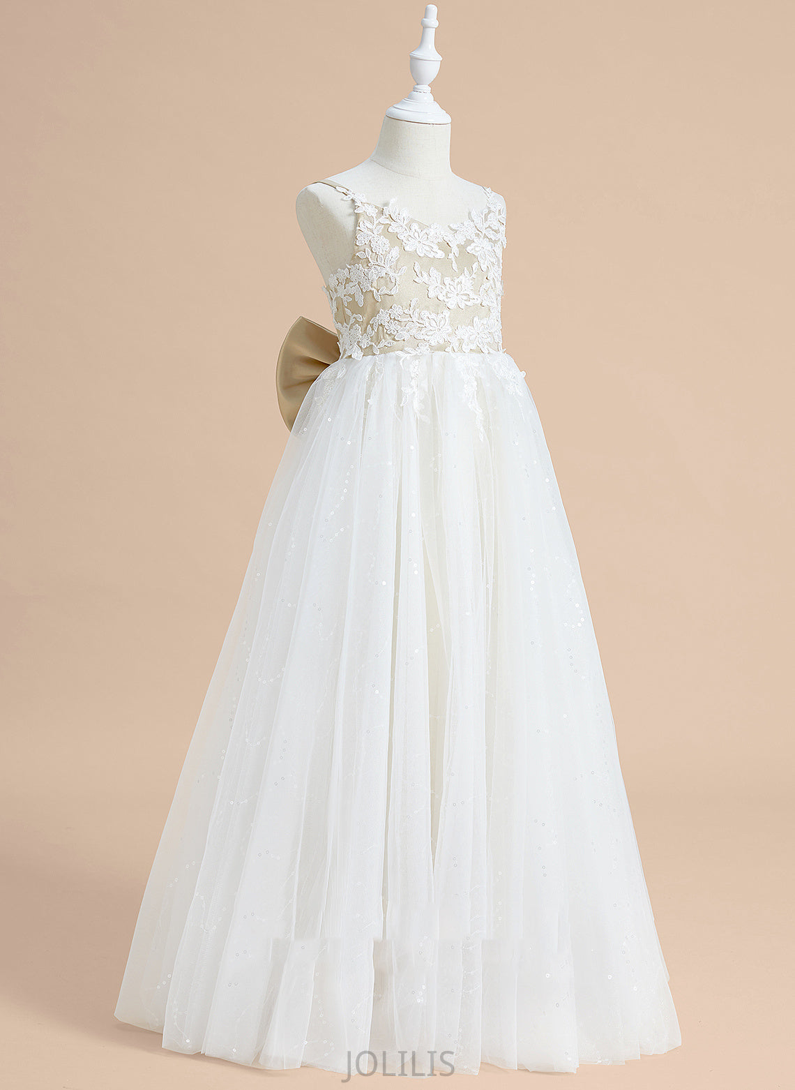 Floor-length With Flower Girl Dresses Girl V-neck Ball-Gown/Princess - Dress Sleeveless Satin/Tulle Lace/Bow(s) Flower Justine