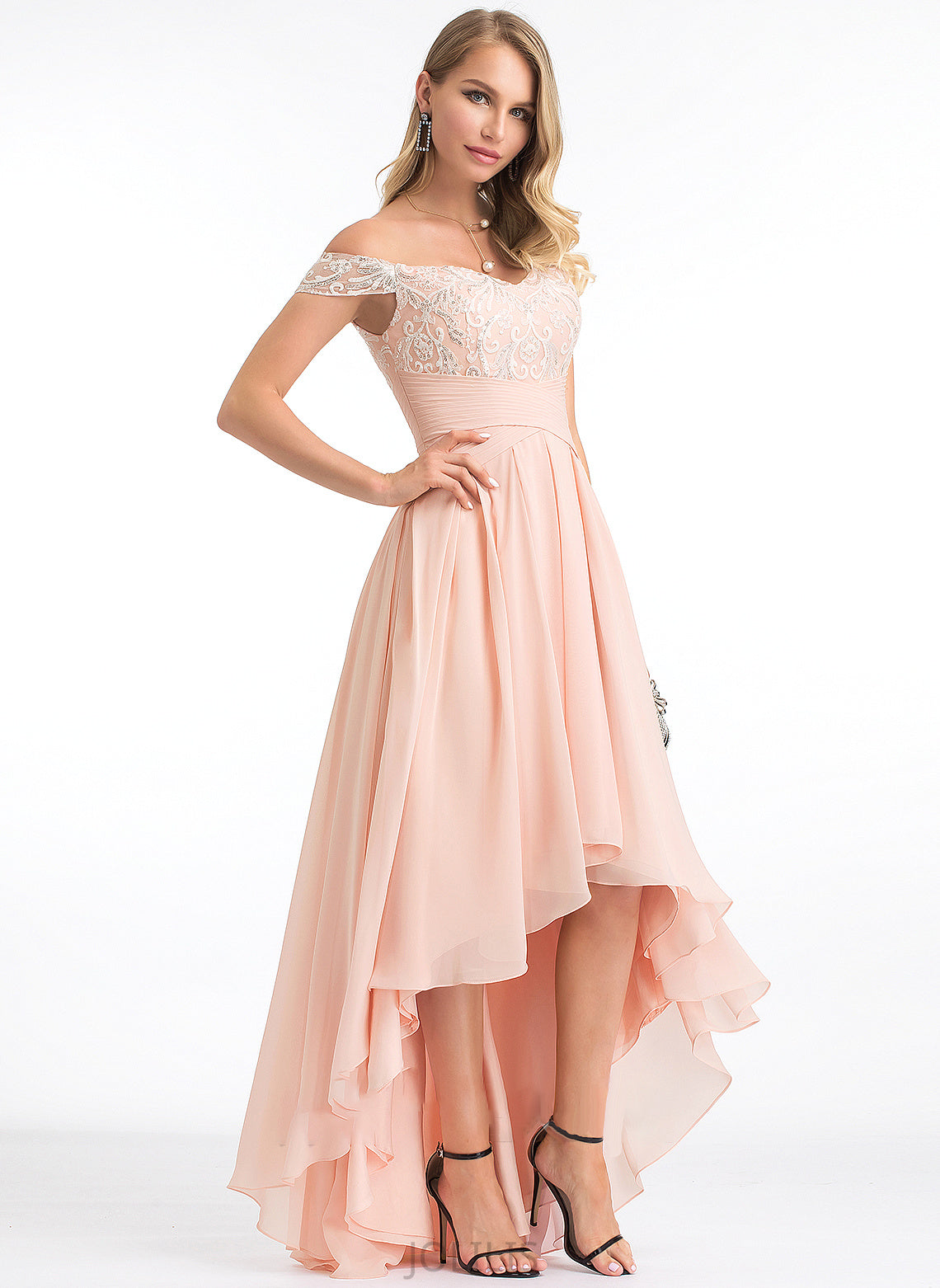 Chiffon A-Line With Wedding Dresses Dress Asymmetrical Addisyn Sequins Off-the-Shoulder Wedding