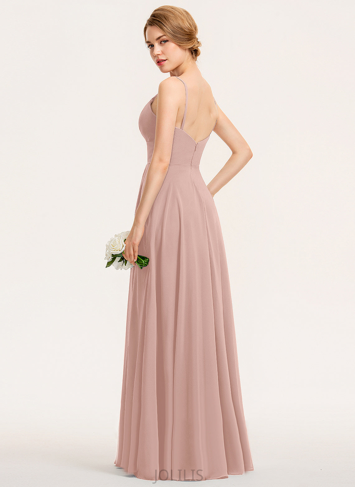 Yoselin Chiffon Prom Dresses With Floor-Length Ruffle A-Line V-neck