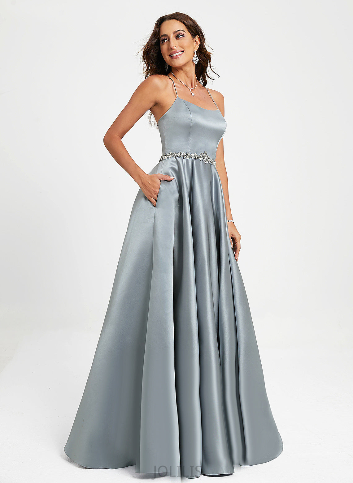 Prom Dresses Scoop Satin Floor-Length With A-Line Giuliana Beading