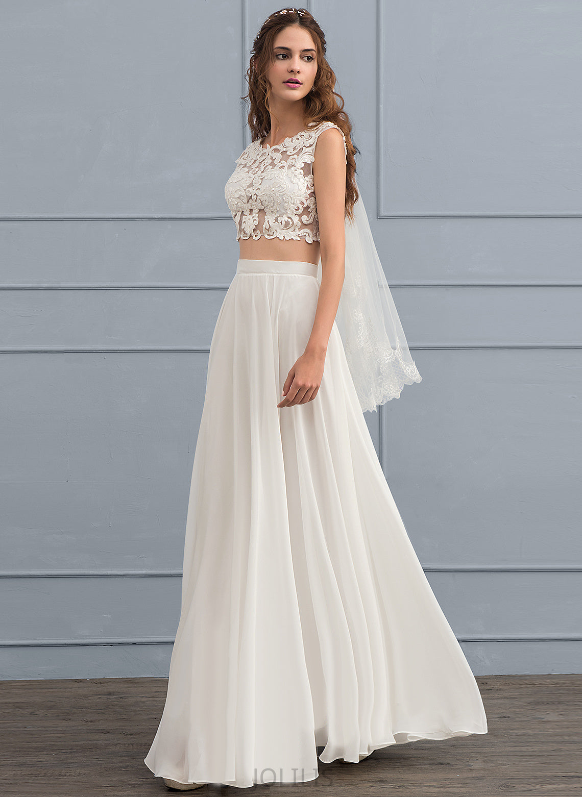 Floor-Length A-Line Wedding Dress Wedding Dresses Chiffon Beading With Lace Danica Sequins